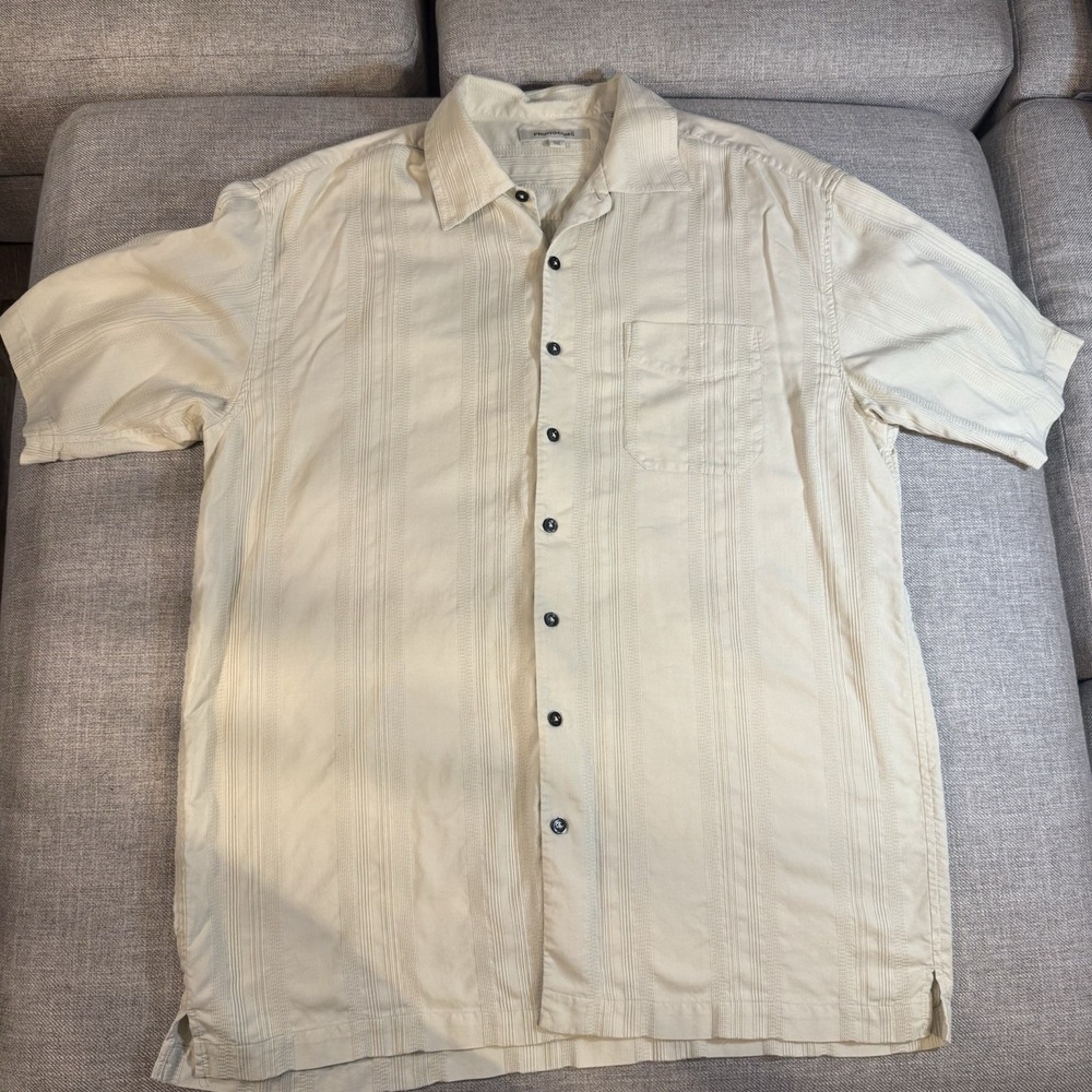 Pronto Uomo Silk Cotton Shirt XL Beige Textured Button Up Short Sleeve